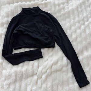 cropped long sleeve nylon turtle neck shirt